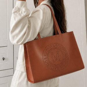Minimalist Embossed Tote Bag – Tan Brown
